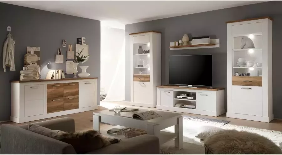Hioshop TorontoWohnen TV-meubel 2 deuren 2 open vakken decor wit grenen decor walnoot. - Foto 4