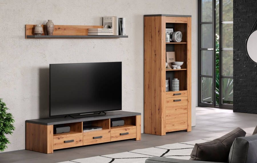 Home affaire Tv-wandmeubel Ambres Kleine moderne tv-set look van echt hout breedte ca. 268 cm mat (3-delig) - Foto 8