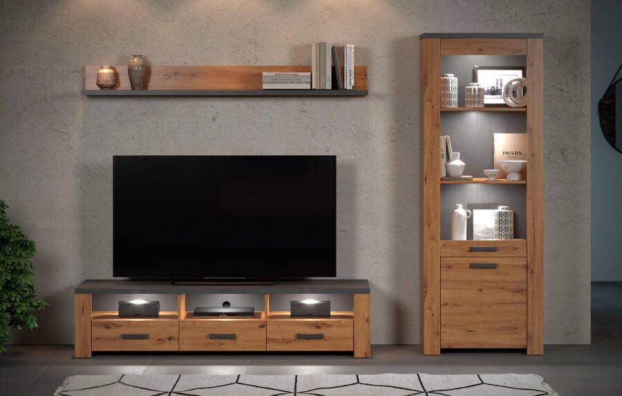Home affaire Tv-wandmeubel Ambres Kleine moderne tv-set look van echt hout breedte ca. 268 cm mat (3-delig) - Foto 9