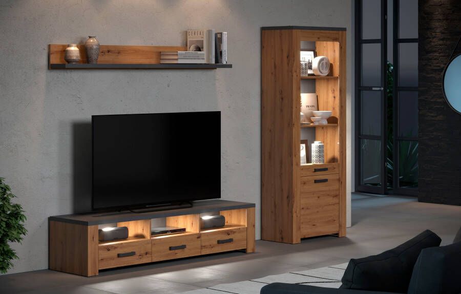Home affaire Tv-wandmeubel Ambres Kleine moderne tv-set look van echt hout breedte ca. 268 cm mat (3-delig) - Foto 10