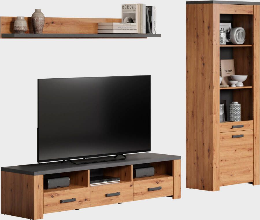 Home affaire Tv-wandmeubel Ambres Kleine moderne tv-set look van echt hout breedte ca. 268 cm mat (3-delig) - Foto 2
