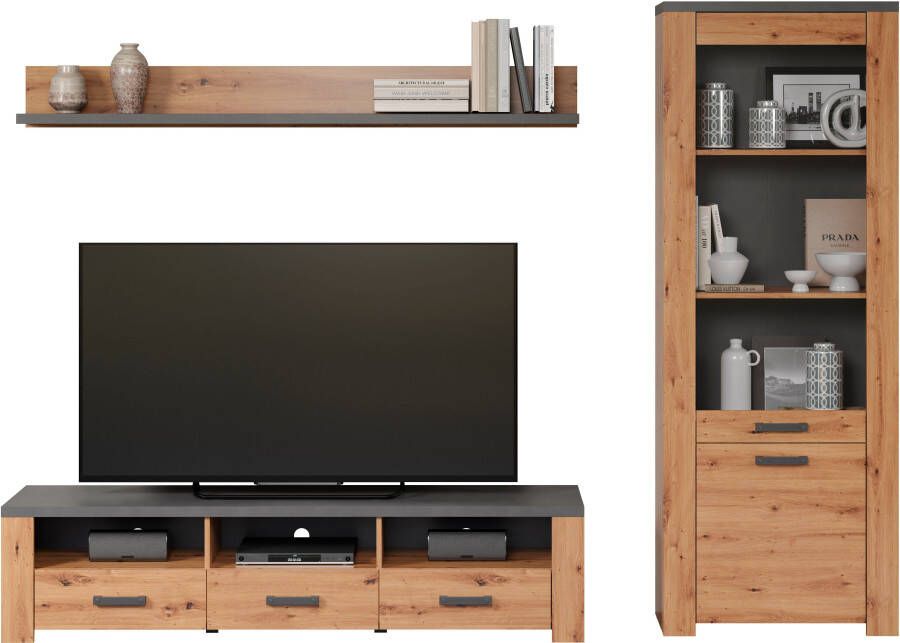 Home affaire Tv-wandmeubel Ambres Kleine moderne tv-set look van echt hout breedte ca. 268 cm mat (3-delig) - Foto 5