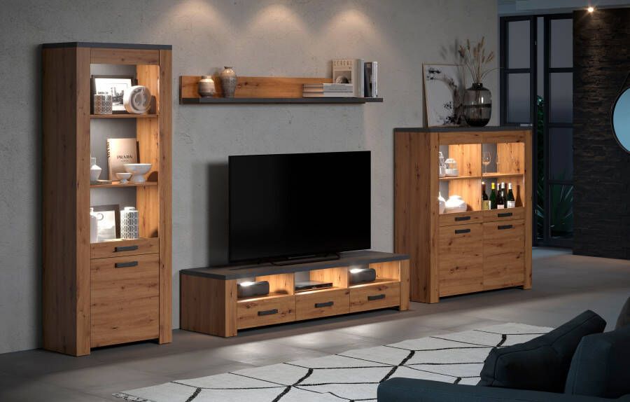 Home affaire Tv-wandmeubel Ambres Moderne tv-set echt-hout-look breedte ca. 409 cm mat (4-delig) - Foto 8