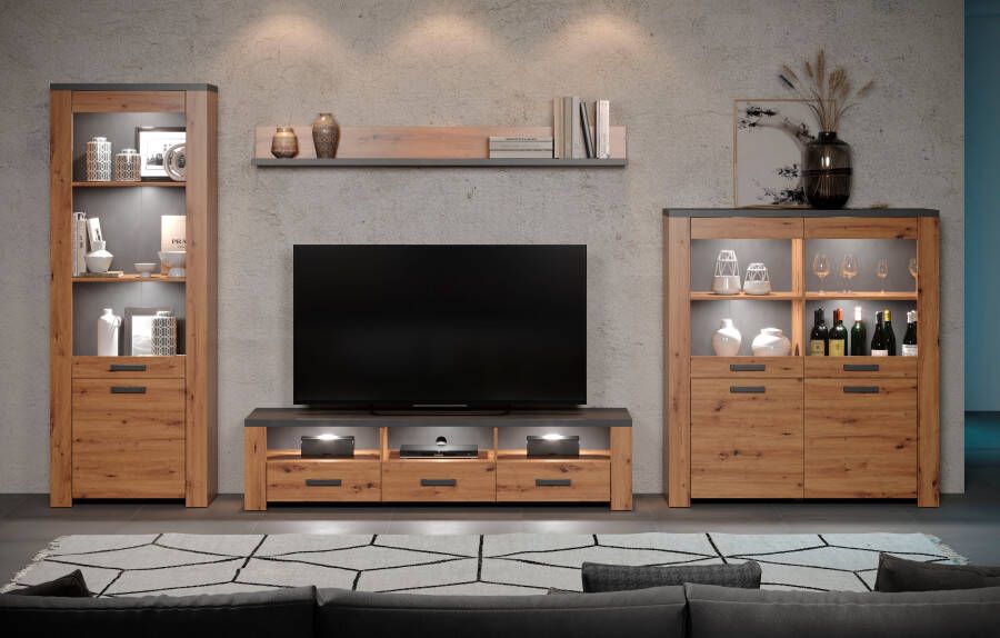 Home affaire Tv-wandmeubel Ambres Moderne tv-set echt-hout-look breedte ca. 409 cm mat (4-delig) - Foto 10