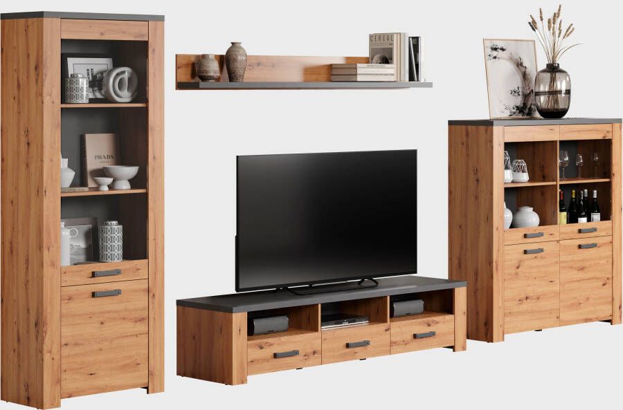 Home affaire Tv-wandmeubel Ambres Moderne tv-set echt-hout-look breedte ca. 409 cm mat (4-delig) - Foto 3