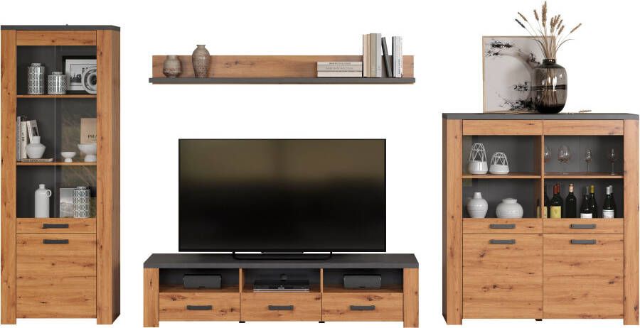 Home affaire Tv-wandmeubel Ambres Moderne tv-set echt-hout-look breedte ca. 409 cm mat (4-delig) - Foto 11