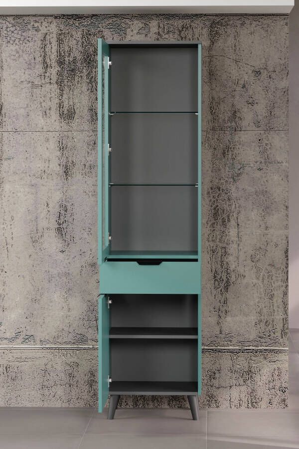 Andas Vitrinekast Mikkeline mat bxh: ca. 49 x 195 cm draairichting deur verwisselbaar blauw turquoise (1 stuk) - Foto 4