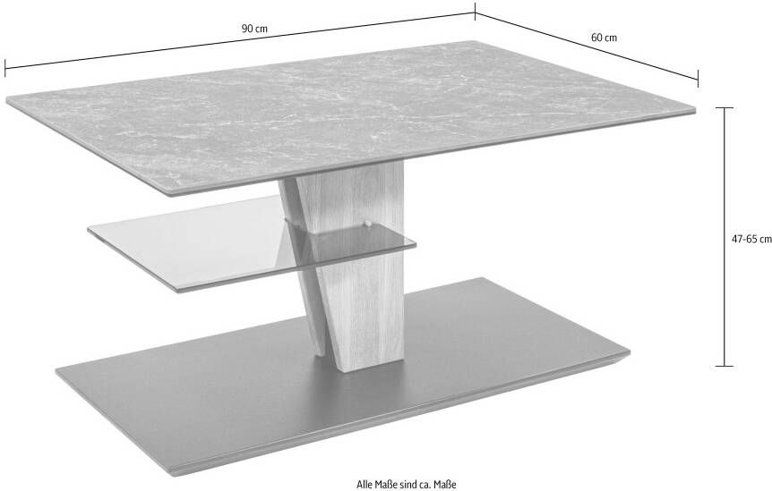 Vierhaus Salontafel traploos in hoogte verstelbaar verrijdbaar keramiek op glas - Foto 4