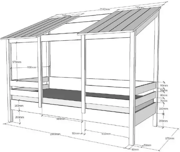 Vipack HuisBed inclusief vensterbanken 2 dakpanelen en slaaplade 90 x 200 cm wit - Foto 3