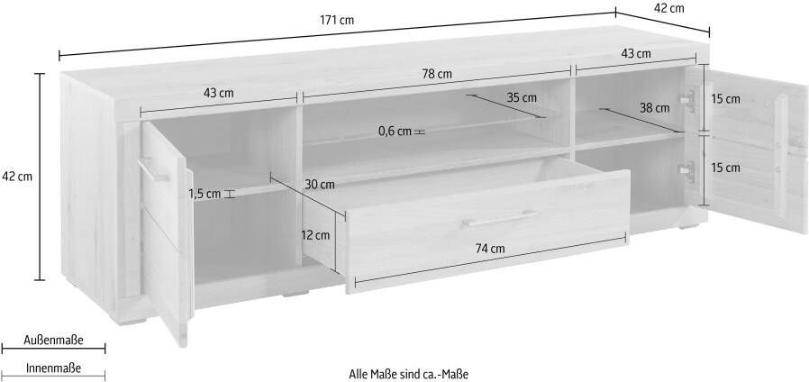 VOGL Möbelfabrik Tv-meubel 1237 Massief houten front breedte ca. 171 cm met soft-close functie - Foto 5