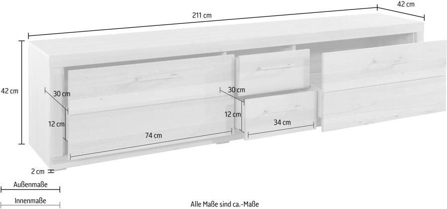 VOGL Möbelfabrik Tv-meubel 1237 Massief houten front breedte ca. 211 cm met soft-close functie - Foto 6