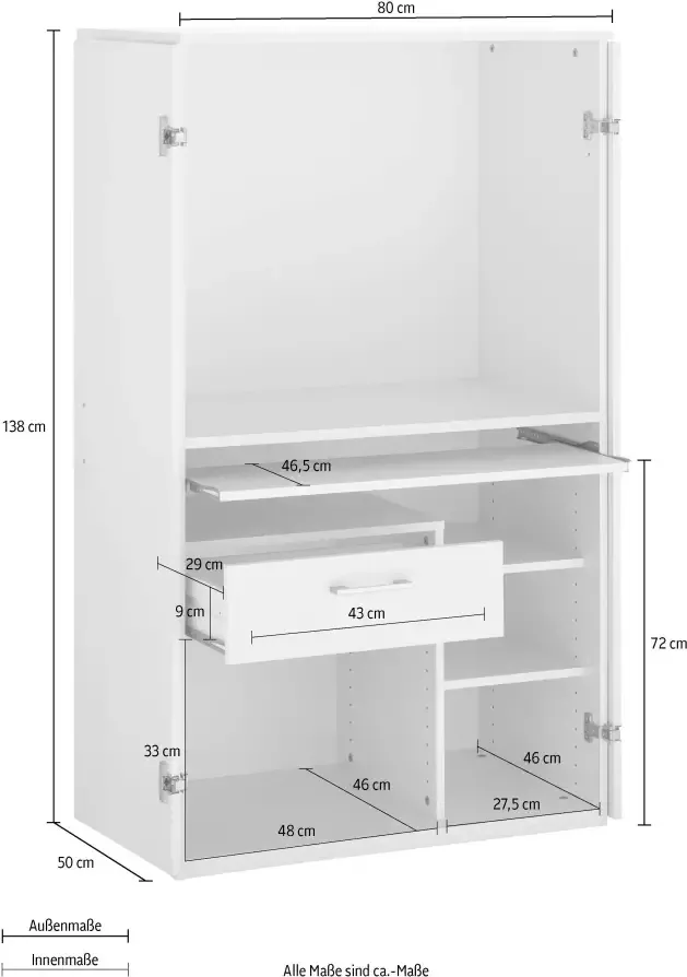 VOGL Möbelfabrik Pc-kast Nick Secretaire afmetingen 80 x 50 x 138 cm Made in Germany - Foto 5