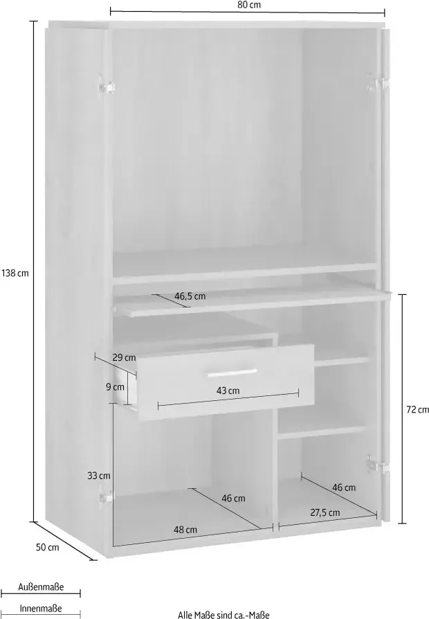 VOGL Möbelfabrik Pc-kast Nick Secretaire afmetingen 80 x 50 x 138 cm Made in Germany - Foto 5