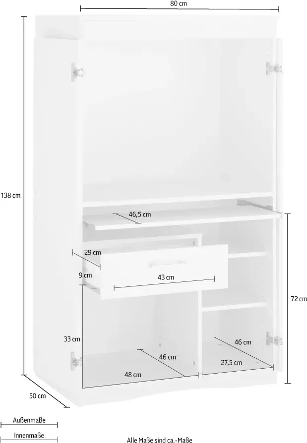 VOGL Möbelfabrik Secretaire Niklas PC-kast thuiskantoor afmetingen 80 x 50 x 138 cm Made in Germany - Foto 5