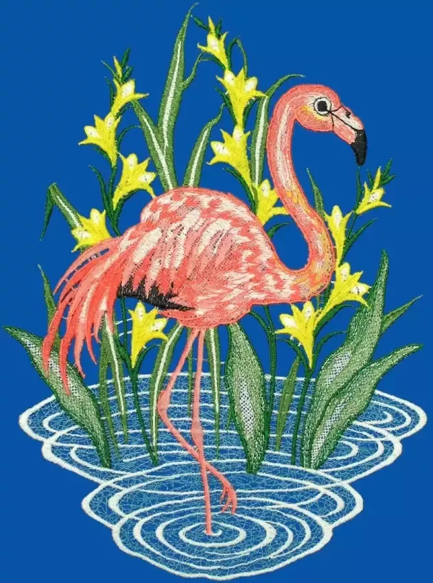 W. Reuter & Sohn Plauener Spitze Raamdecoratie "flamingo" in kleur