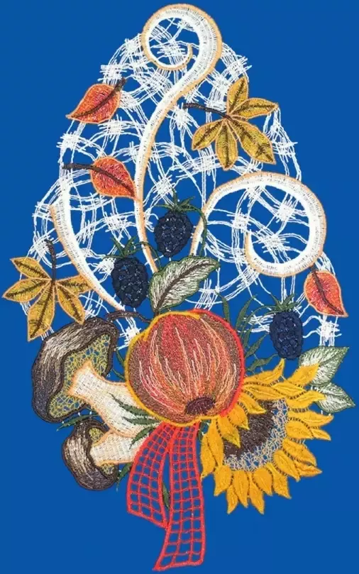 W. Reuter & Sohn Plauener Spitze Raamdecoratie "herfstbloemen" in kleur