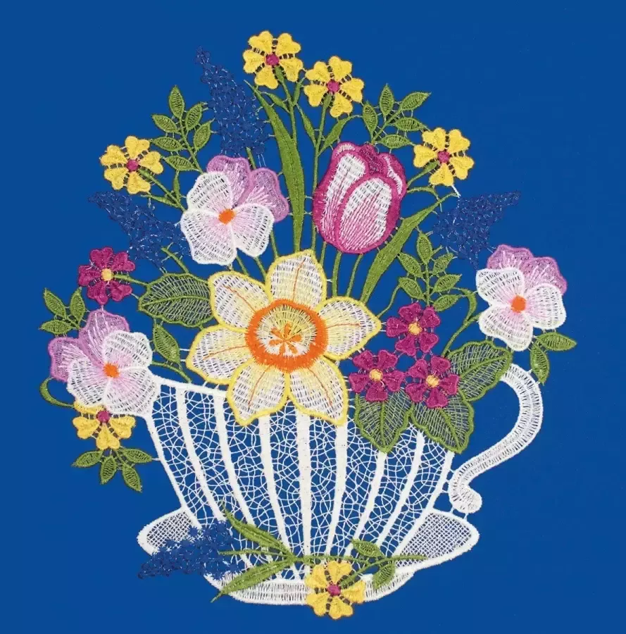 W. Reuter & Sohn Plauener Spitze Raamdecoratie "koffiekopje" in kleur