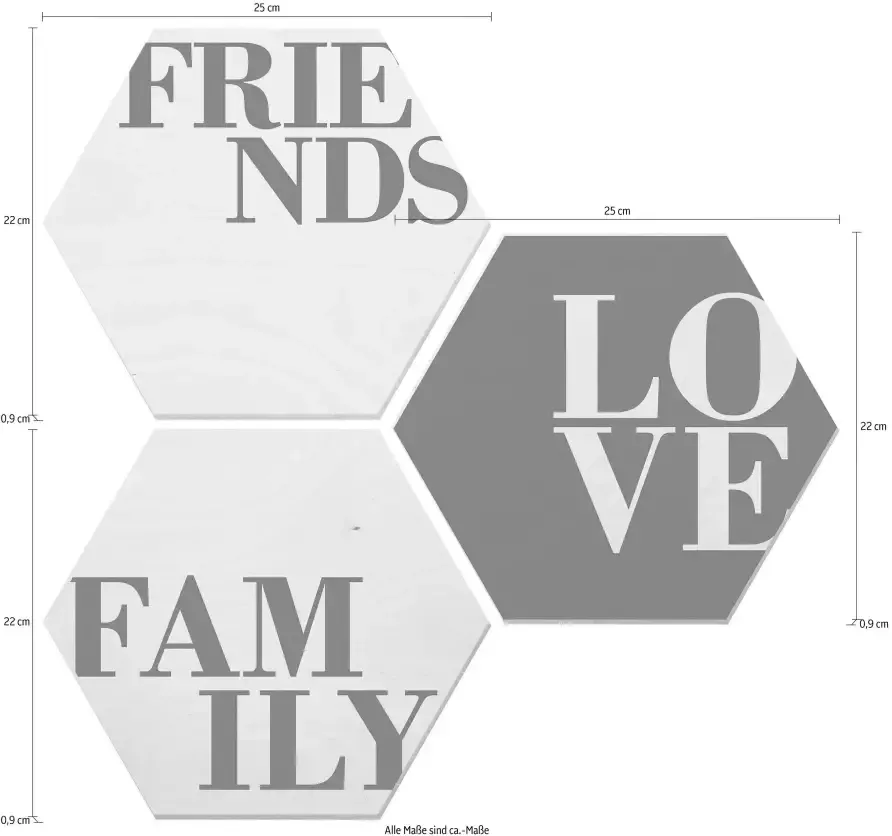 Wall-Art Metalen artprint Love Friends Family (set)