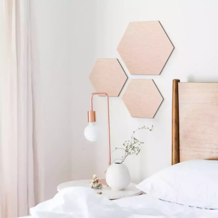 Wall-Art Metalen artprint Set van 3 hexagon koperkleur artprint (set 3 stuks)