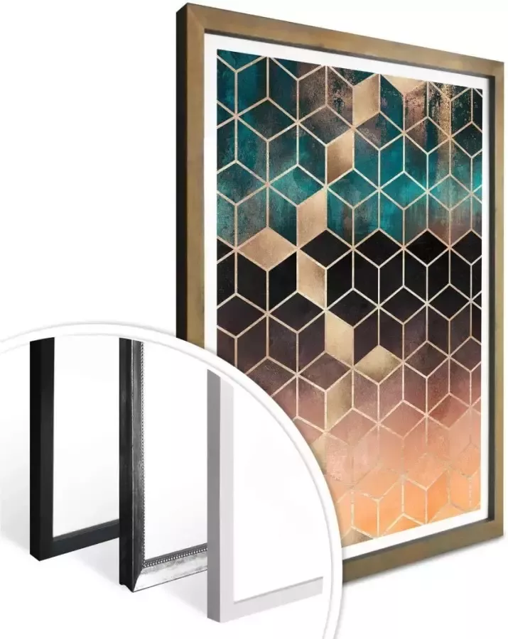 Wall-Art Poster Goud groen geometrie (1 stuk) - Foto 1