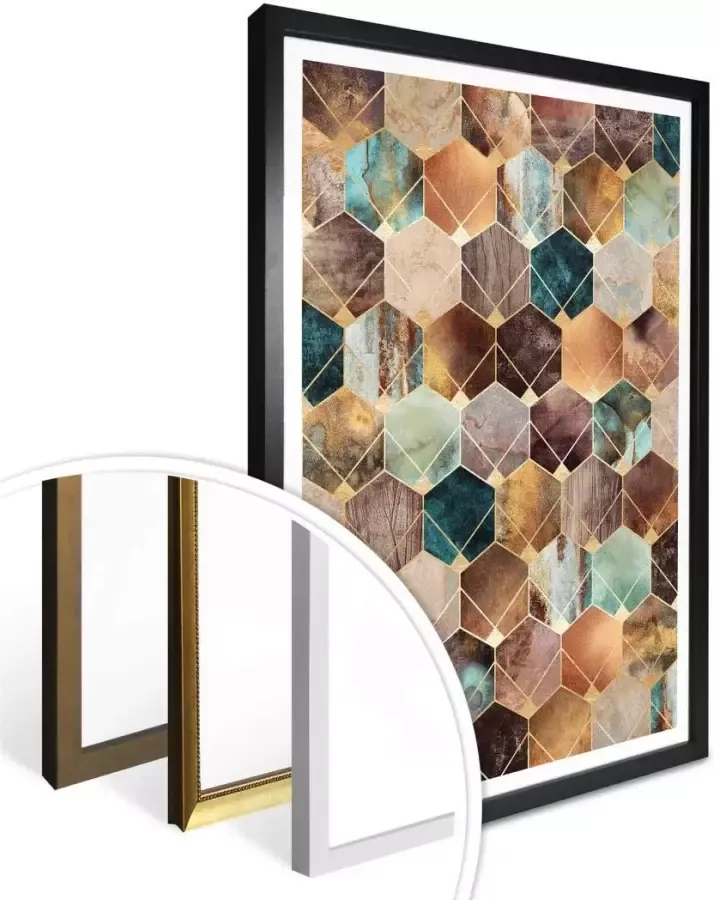 Wall-Art Poster Hexagone goud koper (1 stuk) - Foto 2