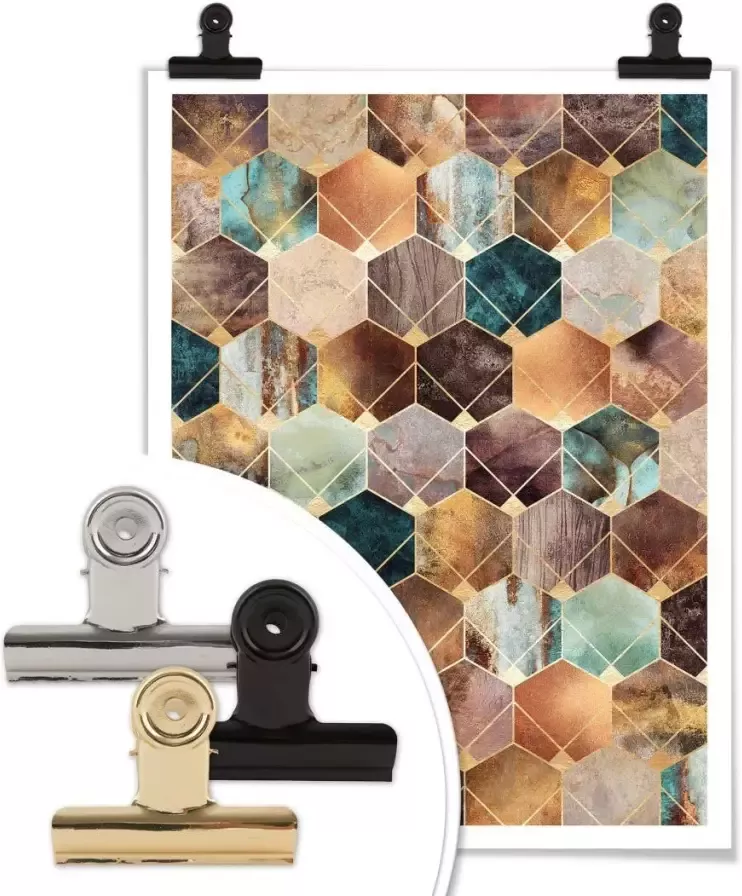 Wall-Art Poster Hexagone goud koper (1 stuk) - Foto 3