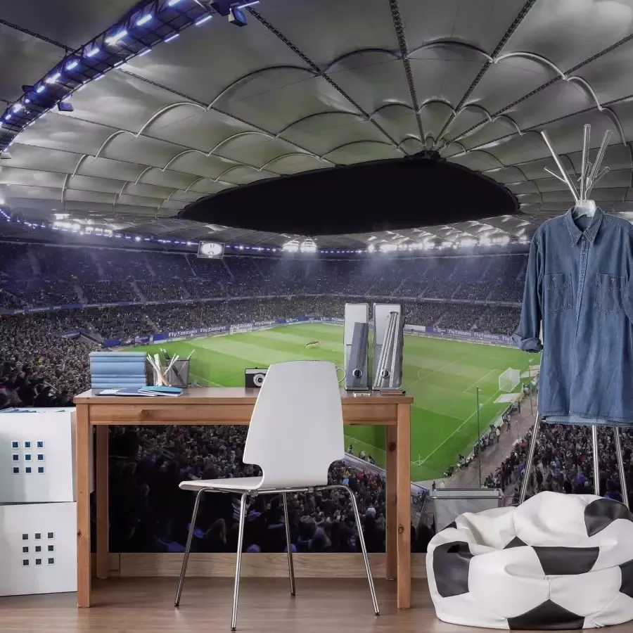 Wall-Art Vliesbehang Hamburger SV in het stadion 's nachts