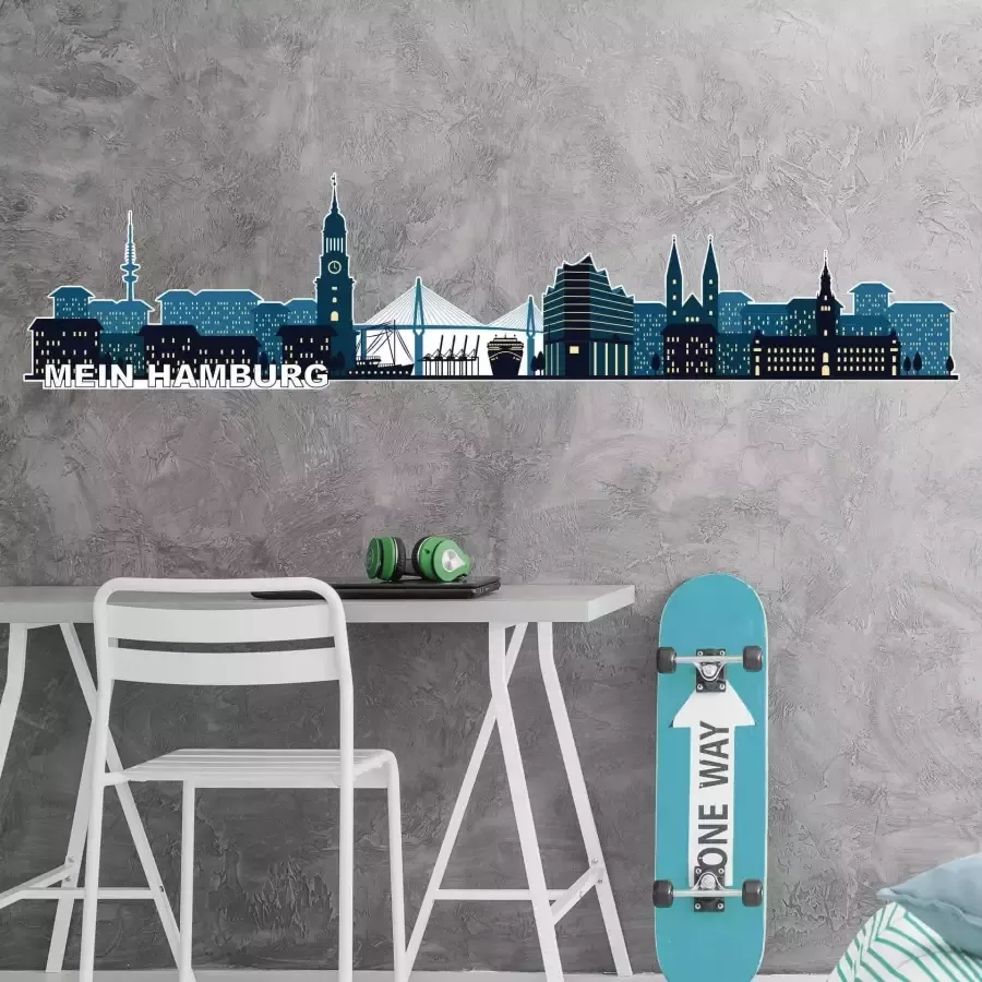 Wall-Art Wandfolie Mein Hamburg Stadt Skyline zelfklevend verwijderbaar - Foto 2