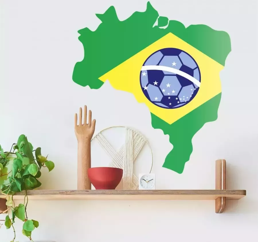 Wall-Art Wandfolie Brazilië kaart met voetbal (1 stuk) - Foto 1