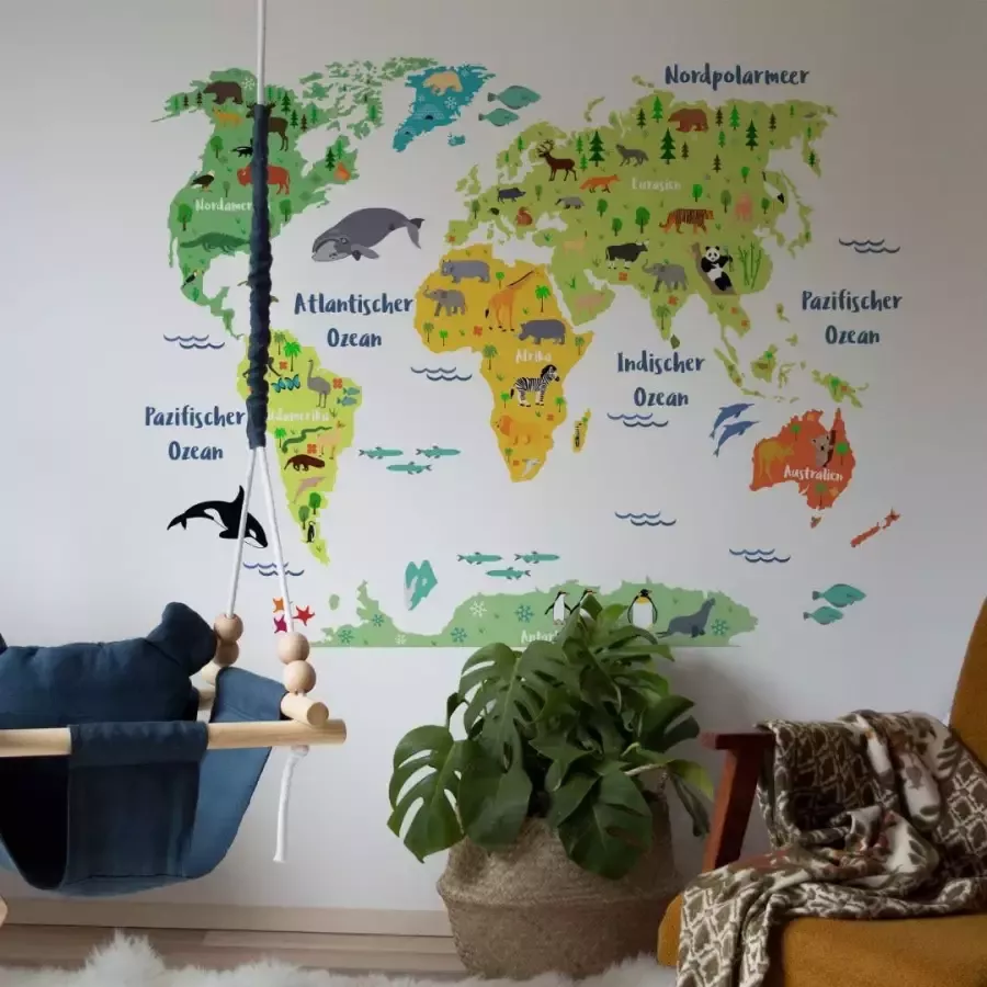 Wall-Art Wandfolie Dierenwereld wereldkaart kinderkamer (1 stuk) - Foto 1