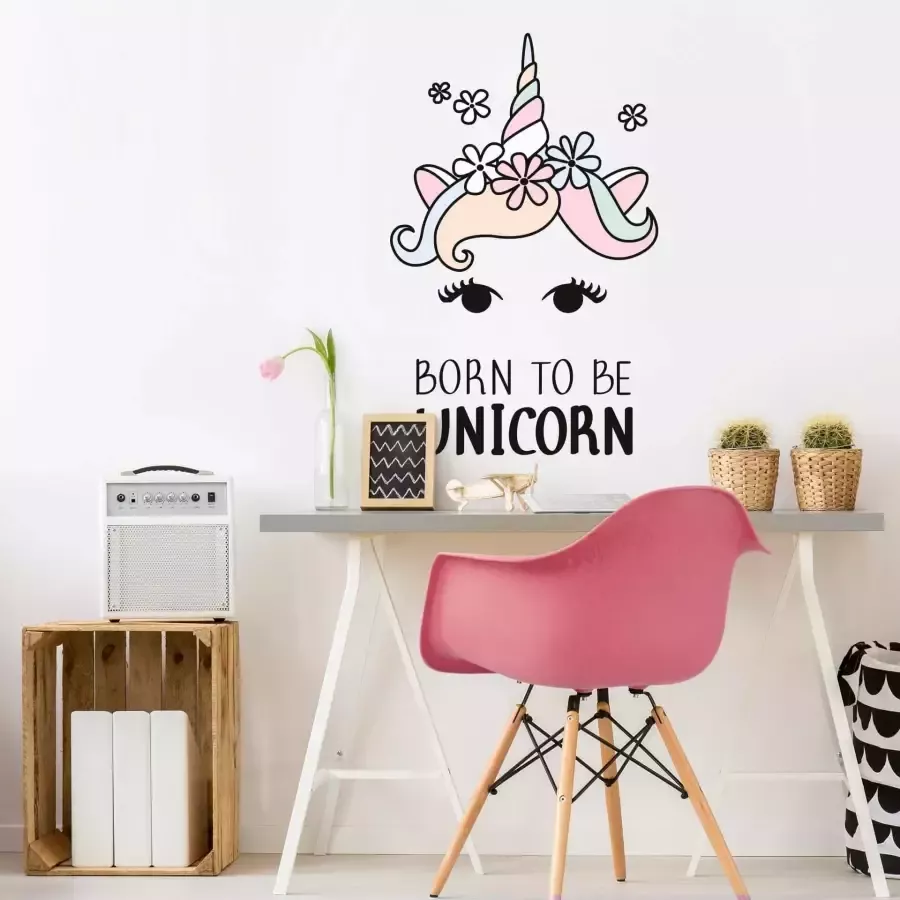 Wall-Art Wandfolie Kvilis eenhoornkop Born to be Unicorn