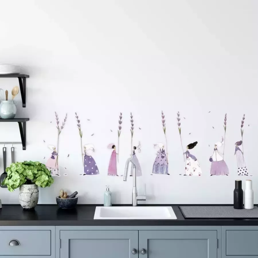 Wall-Art Wandfolie Lavendel Fee bloemen sticker (1 stuk)