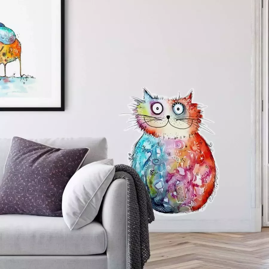 Wall-Art Wandfolie Levensvreugd Happy Cat zelfklevend verwijderbaar (1 stuk) - Foto 1
