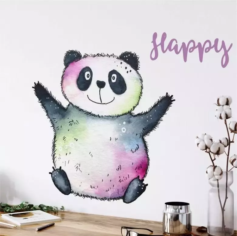 Wall-Art Wandfolie Levensvreugd Happy panda (1 stuk) - Foto 2