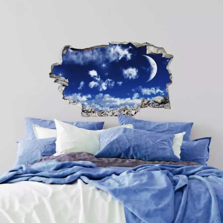 Wall-Art Wandfolie Wolken sticker 3D maan hemel (1 stuk)