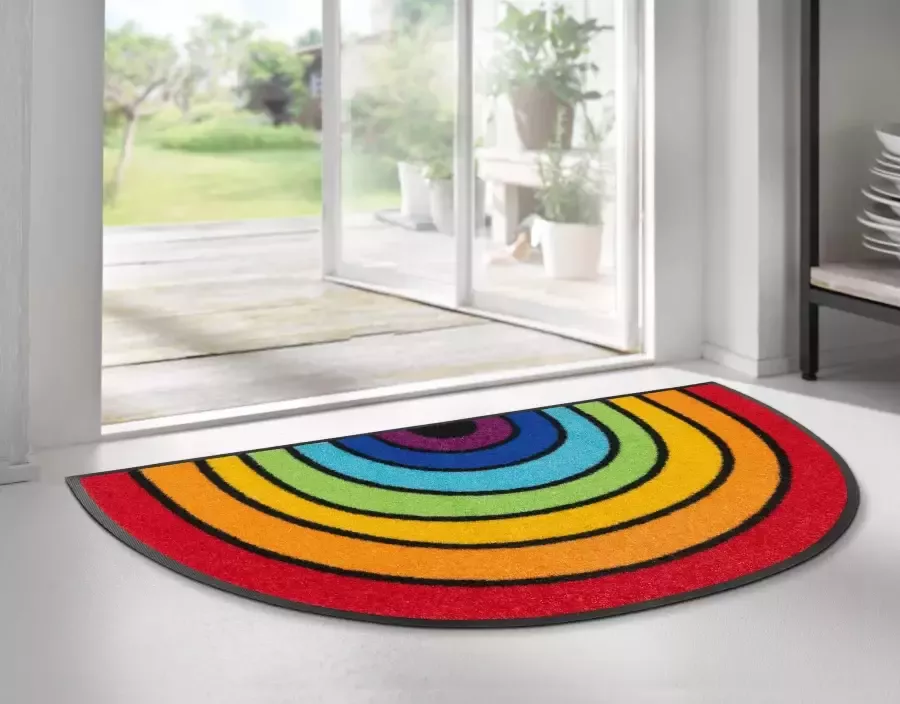 Wash+dry by Kleen-Tex Mat Round Rainbow Inloopmat motief regenboog geschikt voor binnen en buiten wasbaar - Foto 1