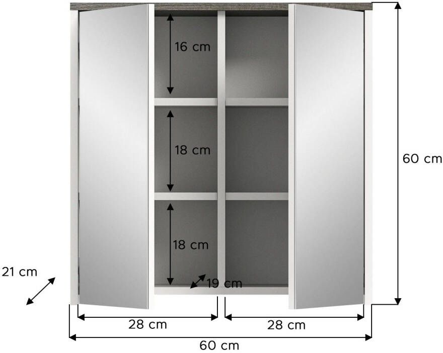 Welltime Badkamerspiegelkast Lier Badkamermeubel 2 spiegeldeuren breedte 60 cm (1 stuk) - Foto 3