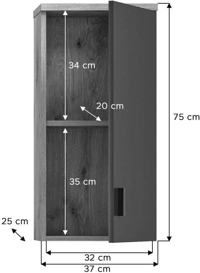 Welltime Hangend kastje Dolo Badkamermeubel 1 deur breedte 37 cm (1 stuk) - Foto 1