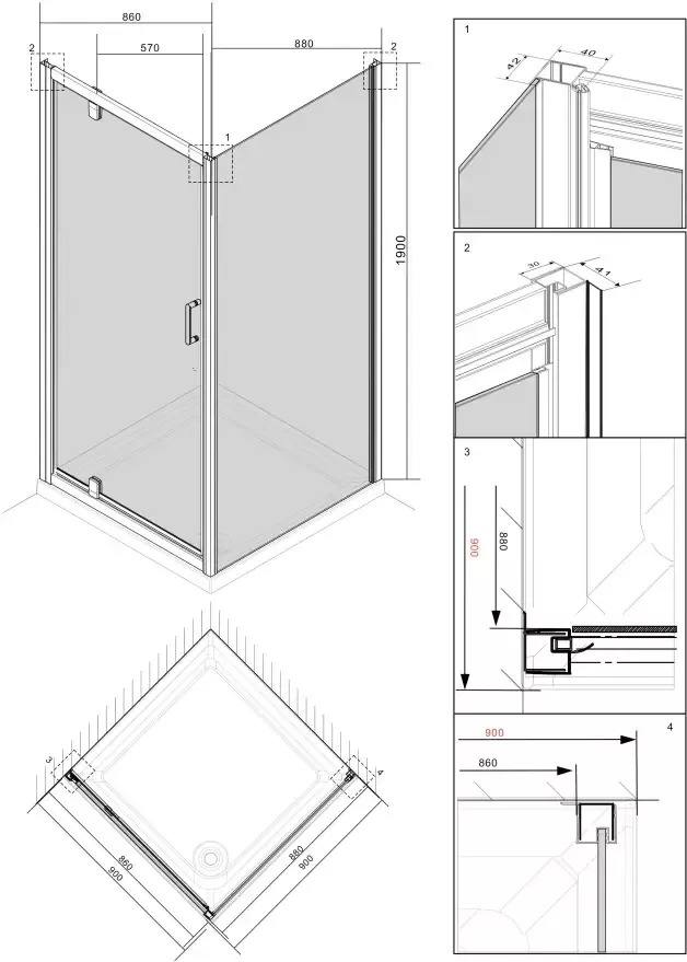 Welltime Hoekdouchecabine Texas Douche inclusief metalen grepen douchecabine doucheafscheiding met draaideur 90 cm x 90 cm - Foto 2