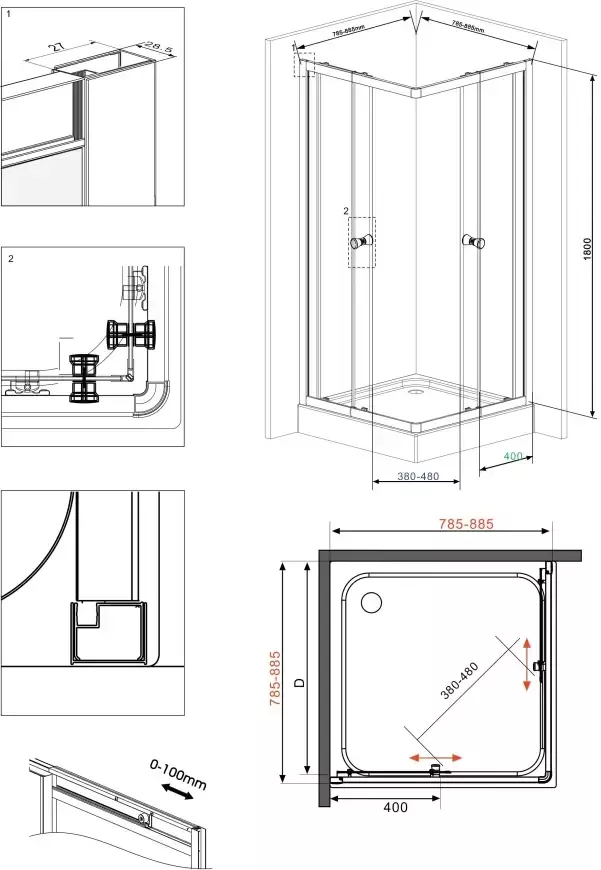 Welltime Hoekdouchecabine Trento Banda Plus Anti-kalkencoating variabel verstelbereik met schuifdeuren 90 cm x 90 cm - Foto 4