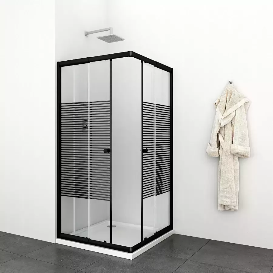 Welltime Hoekdouchecabine Trento Nero Plus Anti-kalkencoating variabel verstelbereik met schuifdeuren 90 cm x 90 cm