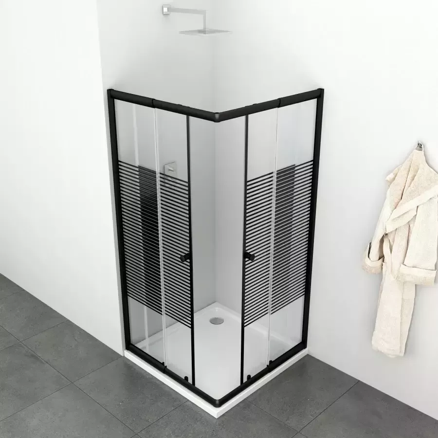 Welltime Hoekdouchecabine Trento Nero Plus Anti-kalkencoating variabel verstelbereik met schuifdeuren 90 cm x 90 cm - Foto 2