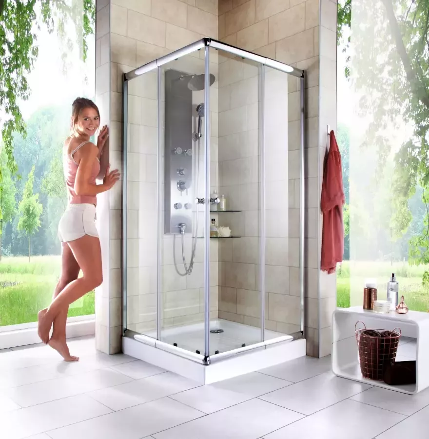 Welltime Hoekdouchecabine Trento Plus Anti-kalkencoating variabel verstelbereik met schuifdeuren 90 cm x 90 cm