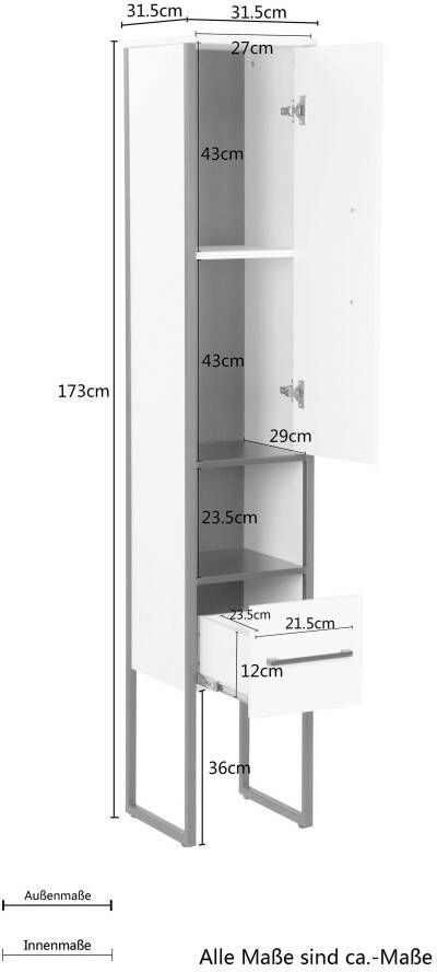 Welltime Smalle kast Paris premium badkamermeubel breedte 31 5 cm hoge kast loft design - Foto 3