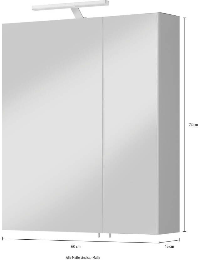 Welltime Spiegelkast Torino Breedte 60 cm 2-deurs ledverlichting schakelaar- stekkerdoos - Foto 5
