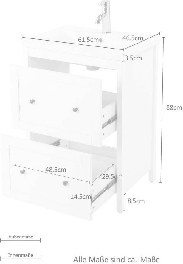 Welltime Wastafelonderkast Aalborg wastafelmeubel Badkamermeubel met wastafel Badkamermeubel incl. keramische wastafel breedte 60 cm met laden - Foto 4