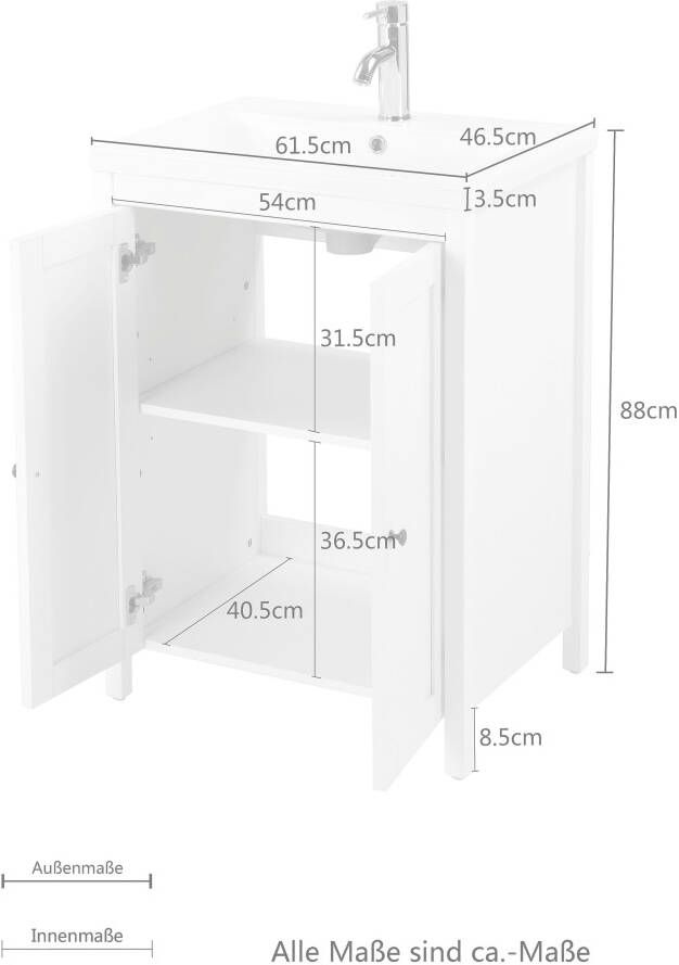 Welltime Wastafelonderkast Aalborg Badkamermeubel in landelijke stijl breedte 60 cm inclusief wasbak - Foto 2