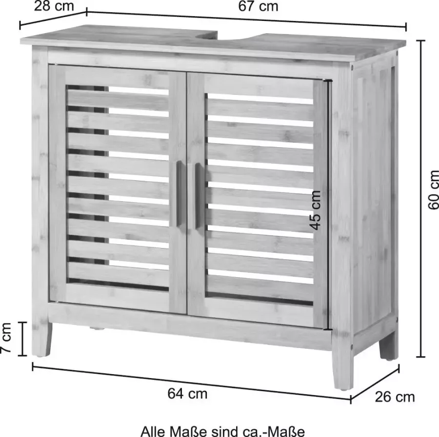 Welltime Wastafelonderkast Bamboe met sifonuitsparing badkamerkast in de breedte 67 cm bamboe