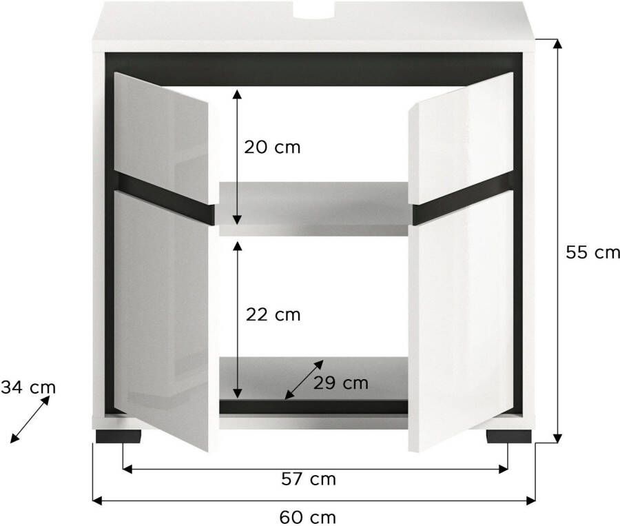 Welltime Wastafelonderkast Jaru Badkamermeubel 2 deuren breedte 60 cm - Foto 3