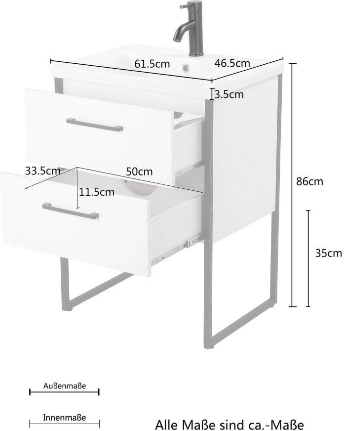 Welltime Wastafelonderkast Paris Breedte 60 cm badkamermeubel loft design metaal inclusief wasbak - Foto 3